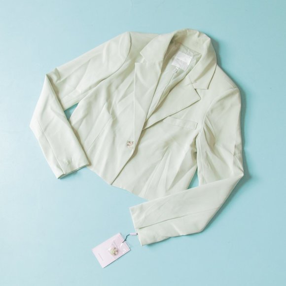 NEW Avec Les Filles Sage Mint Green Cropped Stretch Crepe Blazer Sz Small - Picture 2 of 9